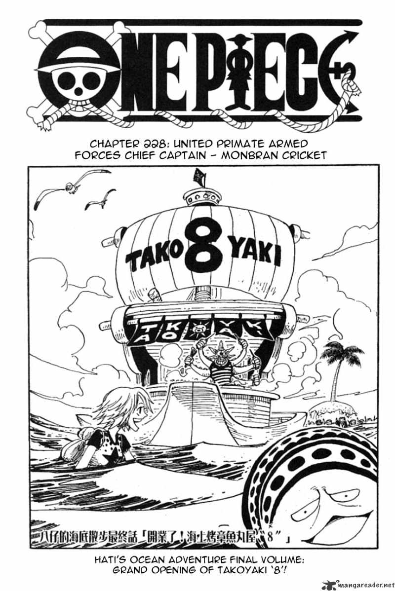 One Piece Chapter 228 : United Primate Armed Forces Chief Captain-Monbran Cricket - Picture 1