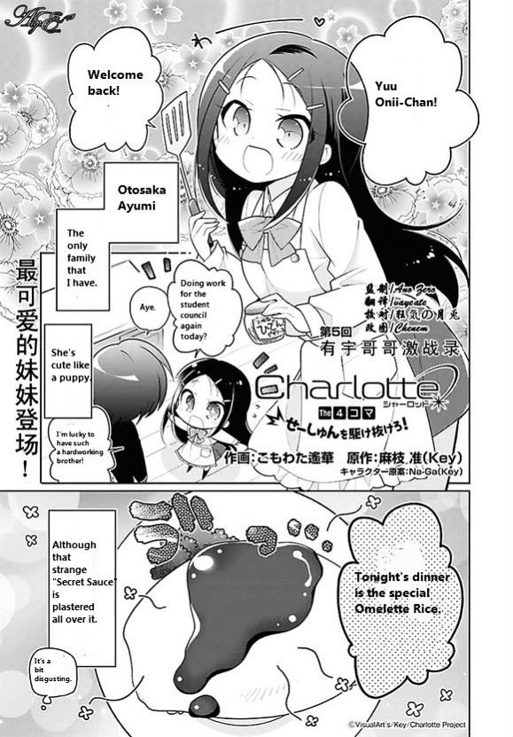Charlotte The 4-Koma - Seshun O Kakenukero! - Page 1